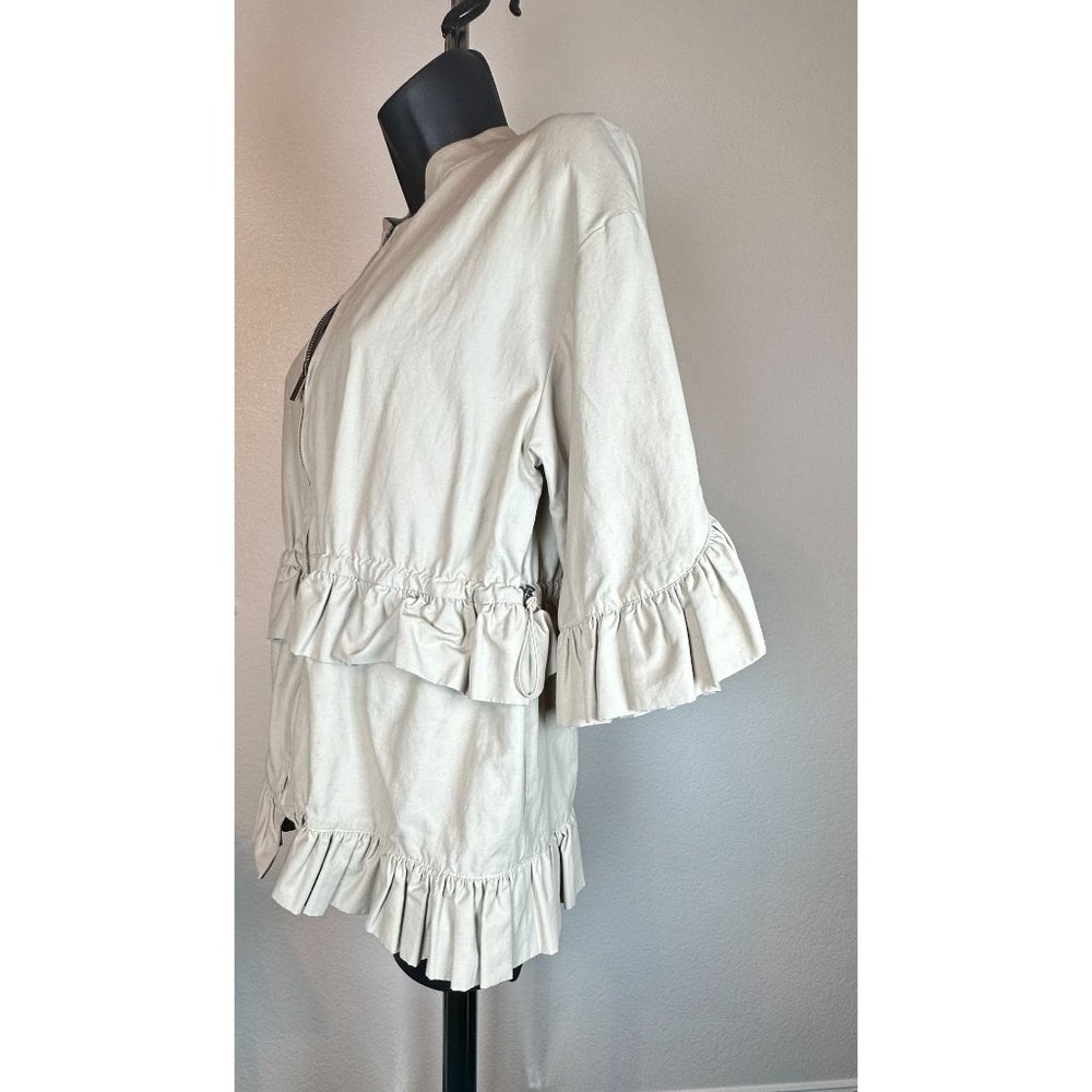 HALOGEN zip front khaki ruffle jacket - Picture 4 of 6